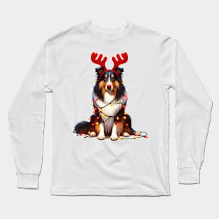 Christmas Red Nose Collie Dog Long Sleeve T-Shirt